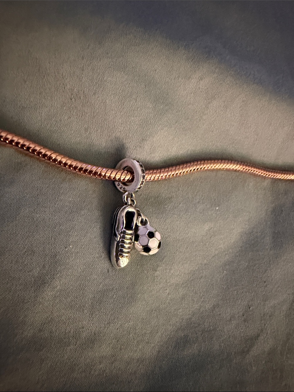 Silver & Black Soccer Shoe and Ball Dangle Charm - Picture 5 of 5